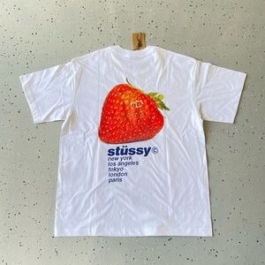 Stussy White Tee with Strawberry Graphic